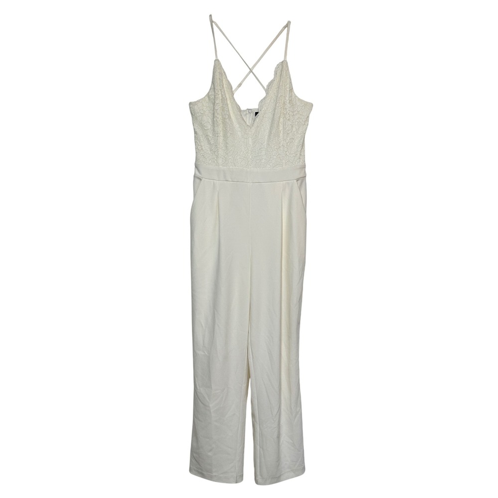 EXPRESS White Lace Bodice Spaghetti Strap Jumpsuit Womens M Formal Bridal Party
